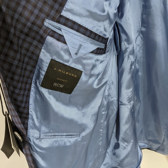 Mens Blue Plaid Blazer 51 Virgin Wool J Hilburn New with Tags - Picture 7 of 13